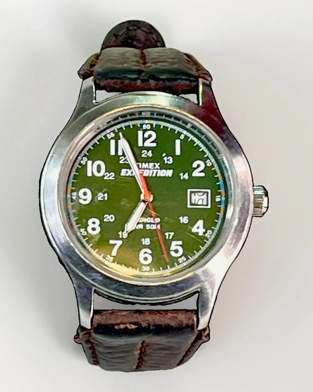 Timex Expedition Mens Watch 36mm Green Dial Leather Indiglo Date *Needs Battery